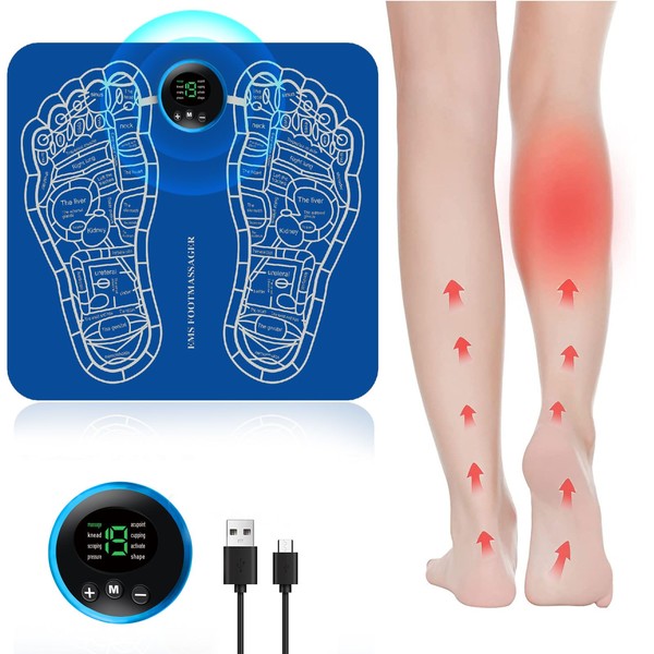 EMS Foot Massager, Electrical Muscle Stimulation for Pain Relief and Improve Circulation, Relax Feet with Rechargeable Foot Massager, 8 Modes and 19 Intensity Levels Foot Spa