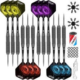CyeeLife Professional Steel tip Darts Set 28 Gram,Fat Strong Aluminium Shafts+16 Flights(4 Designs)+Sharpener+Dart Tool,Complete Darts Steel tip Set