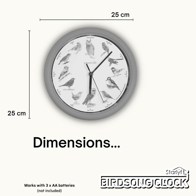 Wall Clock STARLYF Birdsong Clock, Original, With 12 native songbirds,