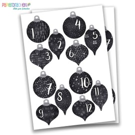 Papierdrachen Advent Calendar for Filling, 24 Gift Bags and 24 Number Stickers and Clips, Motif Baubles in Blackboard Look, for Filling and Crafting, Christmas, Mini Set No. 60