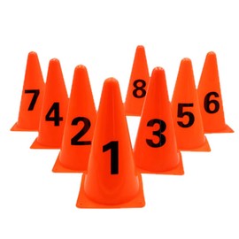 ASENVER 9 Inch Plastic Traffic Marker Cones with Numbers 8 Pack Agility Sign Cones Soccer Cones for Sport Training (Orange)