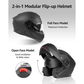 Motorcycle Modular Full Face Helmet DOT Approved - YEMA YM-926 Motorbike Moped Street Bike Racing Crash Helmet with Sun Visor for Adult, Men and Women - Matte Black,X-Large