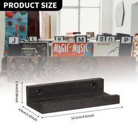 KEJJNYER 10 Pack Wood Vinyl Record Wall Mount, 4 Inch Black Album Holder Wood, Vinyl Record Holder Wall Mount Display Floating Shelf Decorative