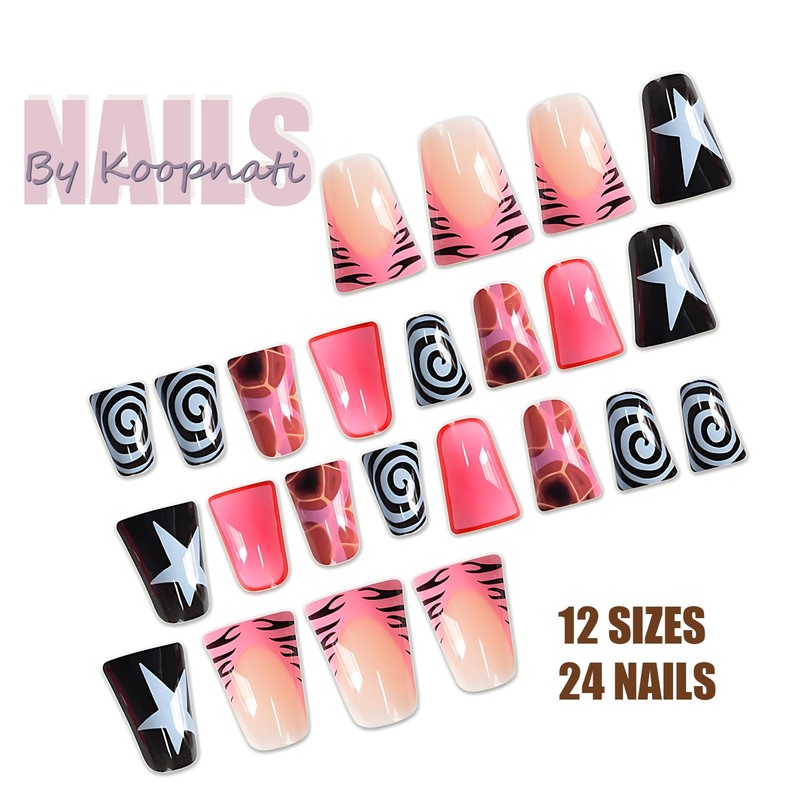 Duck Nails Press On with Junk Nail Charms | Black