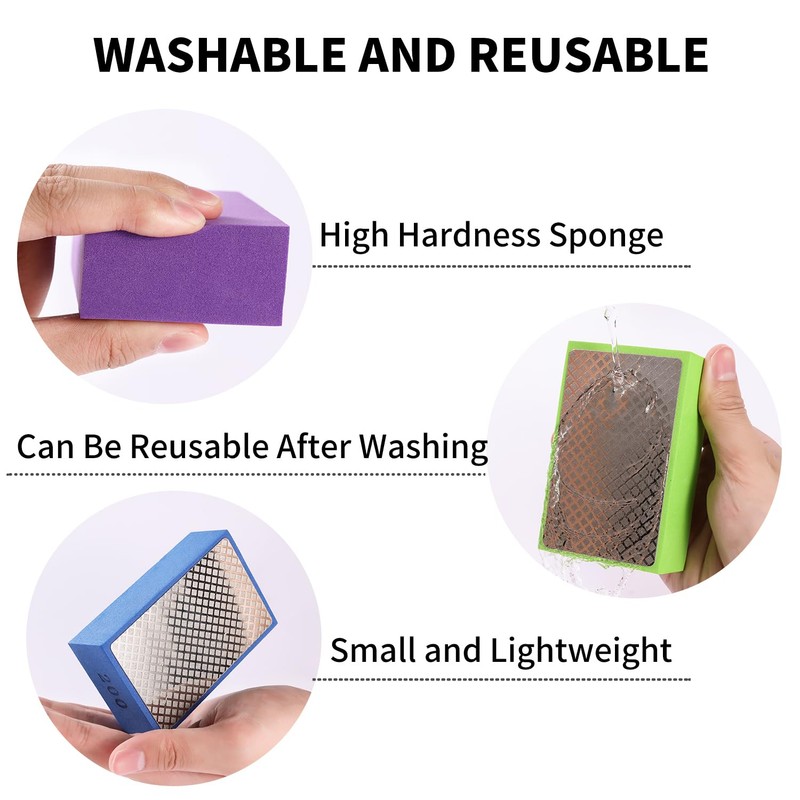 XKDOUS 6PCS Diamond Hand Polishing Pads,60/100/200/400/600/1000 Diamond Sanding Pads Tile