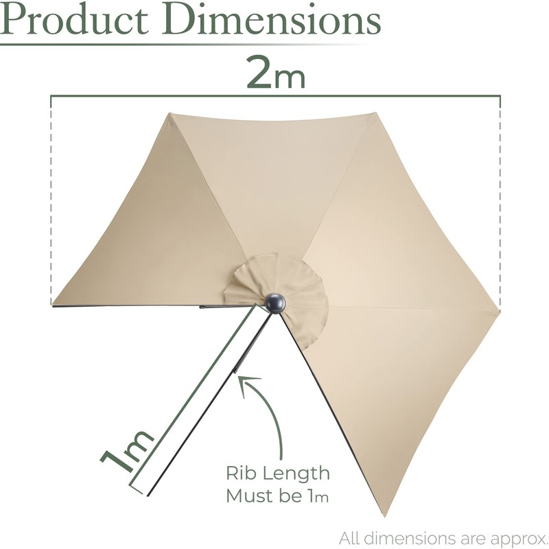 CHRISTOW Replacement Parasol Canopy 2m Hexagonal 6 Arms UV 30+