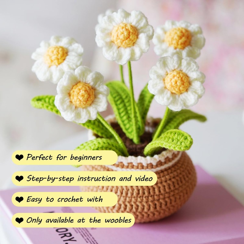 ZIENVE Crochet Kit for Beginners, Potted Daisy Crochet Starter Kit,
