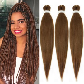 Brown Braiding Hair Pre stretched 16Inch 3 Packs Pre-stretched Braiding Hair Colored 30 EZ Braid Yaki Texture Synthetic Hair Extensions for Crochet Box Braids