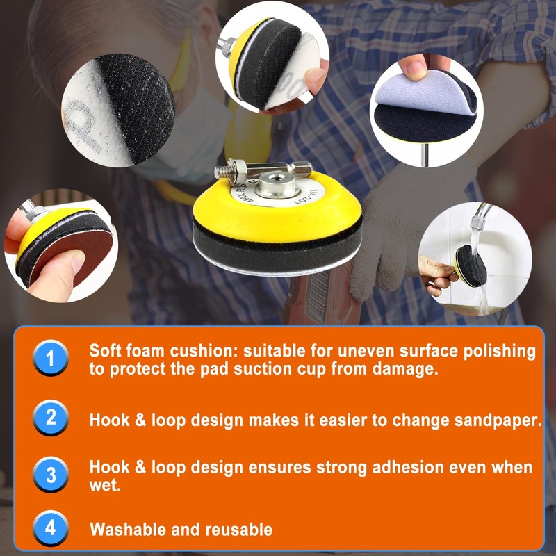 Wanmutrun 75MM Sanding Disc Backing Pads Hook and Loop 4Piece