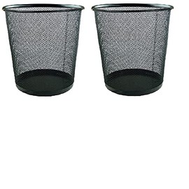 2 Pack Circular Mesh Bins - Waste Paper Baskets (Black)