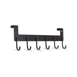 UDENIS Over Door Hanger, Aluminum Over The Door Towel Rack Hooks with 6 Hook for Hanging Towel Robe Coat Bathroom Bedroom, Towel Rails, Metal Black