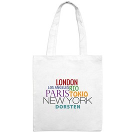 Jute Bag with City Name Dorsten - Motif Famous Cities in The World - Colour White - Fabric Bag, Jute Bag, Hipster Bag, White