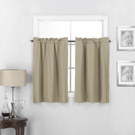 Interior Trends Twilight 2 Piece 100% Blackout Insulated Rod Pocket Window Curtain Tier Panel Drape Set (30" W x 36" L, Taupe)