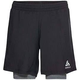 Odlo Men's Run Easy 5 Inch 2-in-1 Shorts, Black - Grey Melange, XL
