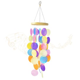 i-lan Capiz Shell Wind Chime for Outside Sea Shell Wind Chimes Outdoor Indoor Handmade Painted Colorful Beach Coast Ocean Shell Hanging Decor for Patio Garden Balcony