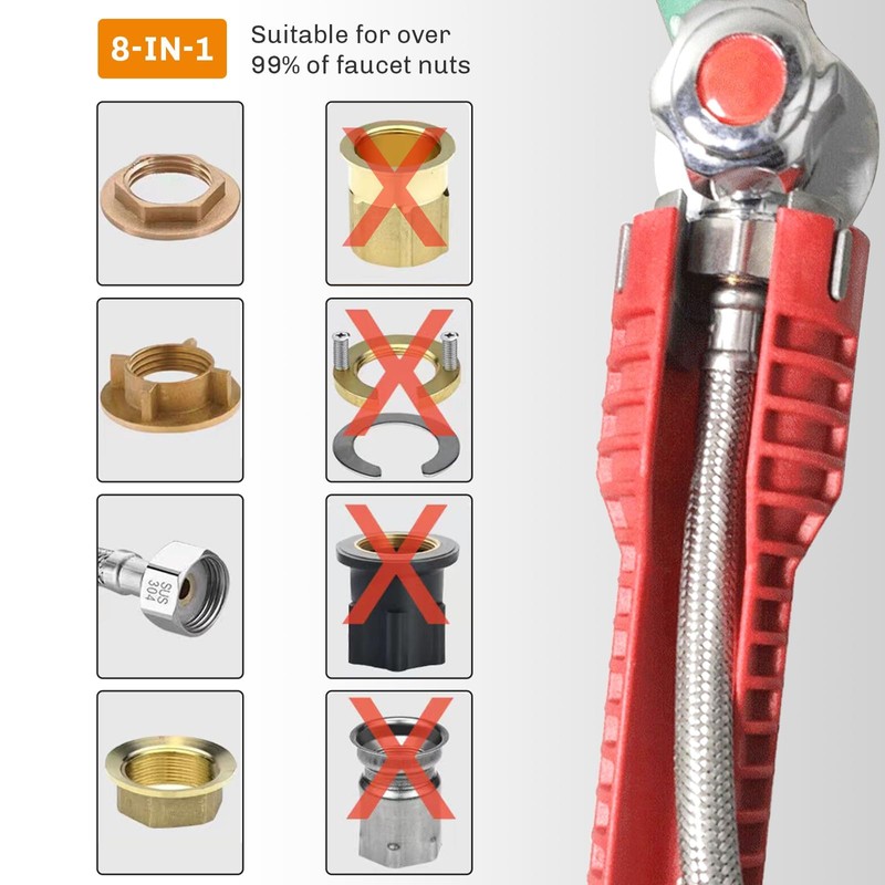8 in 1 Faucet Wrench Tool, Water Pipe Wrench with