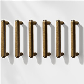 SYZOW 6 Pack 96mm Antique Brass Cabinet Pull Vintage Kitchen Cabinets Handles Retro Kitchen Pulls for Cabinets Drawer Pulls