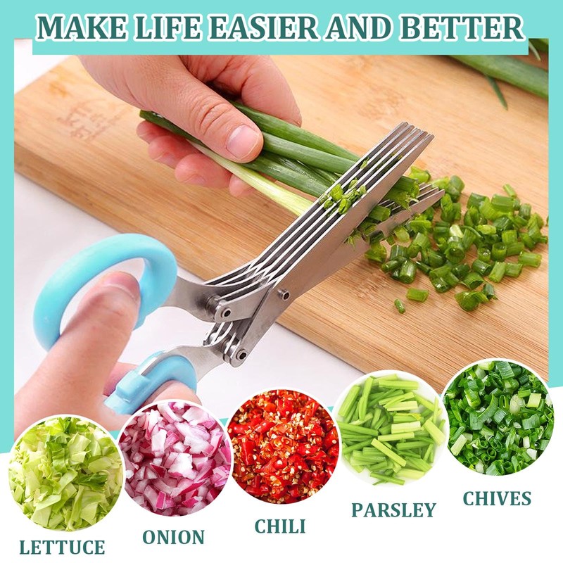 Lainballow Garlic Press & Herb Scissors Set, 6 Pcs Kitchen