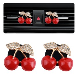 2PCS Cherry Car Vent Clips Cute,Bling Zinc Alloy Air Vent Clips Car Accessories with 2PCS Mounting Bracket for Adding Cars Cozy Atmosphere,Universal Cars Vents Accessories