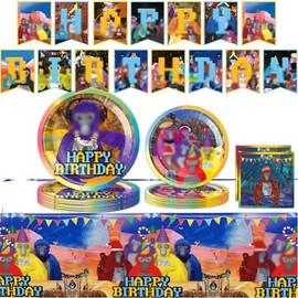 BZQCPLX 52Pcs Gorilla Birthday Party Plate Cartoon Birthday Party Tableware Gorilla Party Decoration Banner Plates Cups Napkins Tablecloth for Kids Themes Birthday Party Decoration,10 Guests