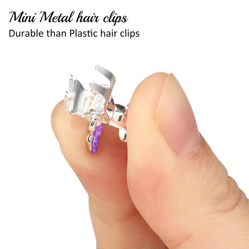 65PCS Mini Purple Flower Hair Clips with Rhinestone Mini Glitter