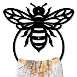 MAYJOYDIY Honey Bee Metal Towel Ring Antique Bumblebee Hand Towel Holder Round Cute Insects Towel Hangers Black Bathroom Towel Rack Wall Mounted for Kitchen Bath Home Laundry Room Decors Gifts