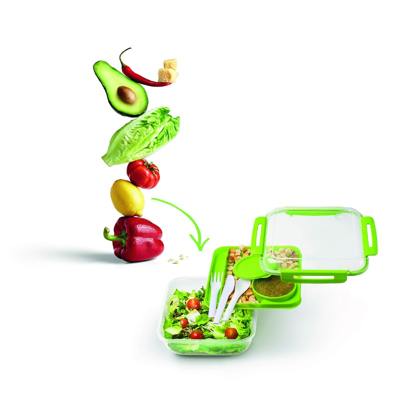 Rotho Memory B3 Lunchbox 1,7l mit Besteck und separatem Behälter,