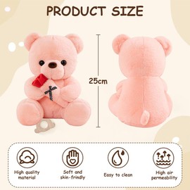 Teddy Bear, 25 cm Teddy Bear with Rose, Stuffed Toy Teddy Bear Plush Bear, Teddy Bears Rose Stuffed Toy Stuffed Toy Teddy Bear Plush Toy, Cuddly Toy Gifts for Children Birthday Valentine's Day