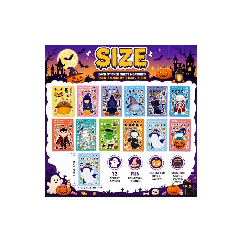 JeeLeeko 48pcs Pegatinas Halloween, Manualidades DIY
