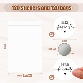Moinchore 120 Sets His Favorite Her Favorite Stickers with Sealing Cookie Bags Wedding Welcome Bag Stuffers for Bridal Shower Wedding Favor Treat Candy Packaging