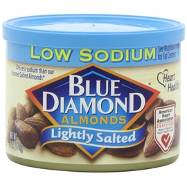 Blue Diamond Almonds Low Sodium Lightly Salted Snack Nuts, 6 Oz Resealable Cans (Pack of 6)