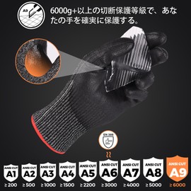 DONFRI Blade-Proof Gloves, Work Gloves, Anti-slip, Cut Prevention, PU Coating, Abrasion Resistant, Tear Resistant, Oil Resistant, For Disasters, Grass Gardening, DIY, Cooking, Disaster Preparedness