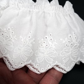 Cotton Lace Trim, Vintage Pleated Lace Trim, 5 Yards 2.76'' Wide Sewing Cotton Ribbon for Home Decoration DIY Sewing Crafts (White)