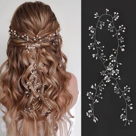 Novia de la boda de cristal enredadera del pelo de plata rhinestone diadema de novia Accesorios para el cabello de perlas y perlas de cristal de novia Cabeza Piezas para Mujeres y Niñas