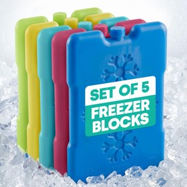 LIVIVO 5-Pack Freezer Block - 200g Slim Ice Packs for Cool Bags - Reusable Cool Blocks, BPA Free Mini Lunch Box Ice Packs for School, Work, Picnics, Travel & Summer Days (Assorted Colours)