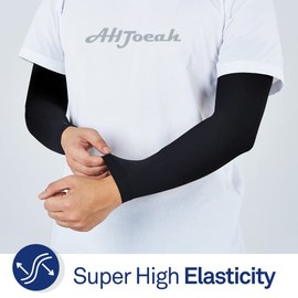 AH JOEAH Compression Arm Sleeve - UV Sun Protection Colling Sports Basketball Cycling Golf Tattoo Cover Up for Men Women Black Plus