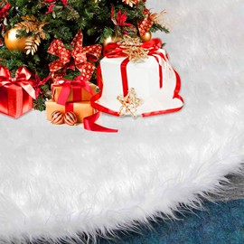 BLAZOR Christmas Tree Skirt, White Xmas Tree Skirts, Faux Fur Tree Skirt, Covering the Bottom of The Tree, Holiday Ornaments, New Year Home Party Ornaments