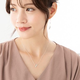 Choice of Birthstone Necklace Women's Diamond Feather (Feather) Pendant [MIP11001], Silver, March: Aquamarine