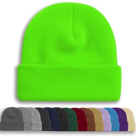 Rosoz Unisex Beanie Winter Knitted Skull Cuffed Soft Warm Hat for Men/Women Slouchy Ski Watch Cap Fluorescent Green