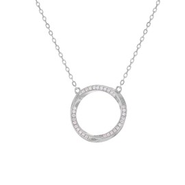 Tuscany Silver Sterling Silver CZ 19.5mm Twisted Circle Adjustable Necklace 42cm/16.5"-46cm/18", Rhodium Plated