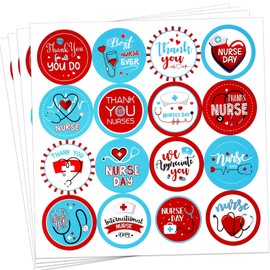 HOWAF 288pcs Thank You Nurse Decorations Stickers, Nurse Themed Label Stickers for Nurse Appreciation Week Party Decoration Supplies, Happy Nurse Week Gift Tag Stickers, Thanks Nurse Round Stickers for Nurse Day Favors