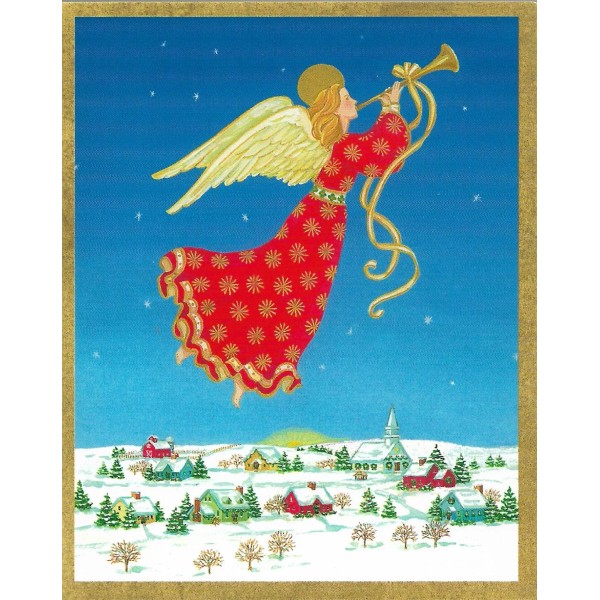 HERALDING ANGEL OVER TOWN DELUXE MINI CHRISTMAS CARD by CASPARI