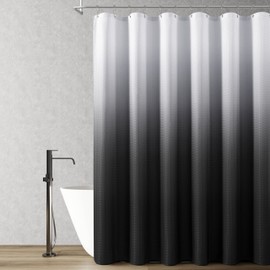 Black Shower Curtains Black and White Ombre Bath Curtains for Bathroom, Textured Fabric Shower Curtain Liner with 12 Hooks, Water Repellent, Machine Washable, 72 x 72 inch