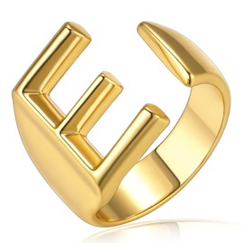 Women's Initial E Rings, GoldChic Jewelry Gold Letter Open Ring Adjustable for Women Men Statement Ring