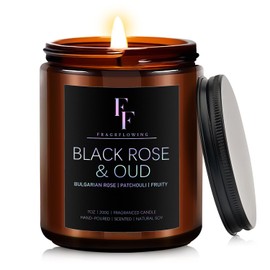 Black Rose & Oud Scented Candles,Candles for Home Scented Aromatherapy Candles,Soy Wax Candle Gift for Women Men Amber Jar Candle, 7oz