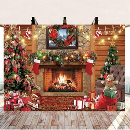 Christmas Fireplace Backdrop 10x8FT Winter Vintage Merry Christmas Eve Photography Background for Family Kids Xmas Party Decoration Portrait Photo Booth Props