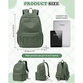 VGCUB School Backpack Teenager Girls Waterproof Lightweight School Bag Leisure Backpack Work Bag Backpack Women, A3 Green, L