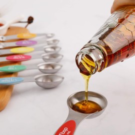 Magnetic Measuring Spoons Set of 5 Stainless Steel Dual Sided Stackable Teaspoon for Measuring Dry and Liquid Ingredients (Color)