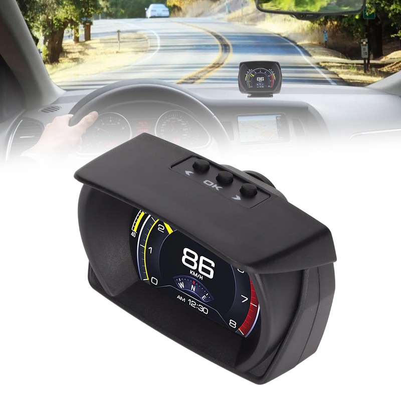 Black Vehicle HUD Display Multifunction OBD HUD Gauge 9 Alarm