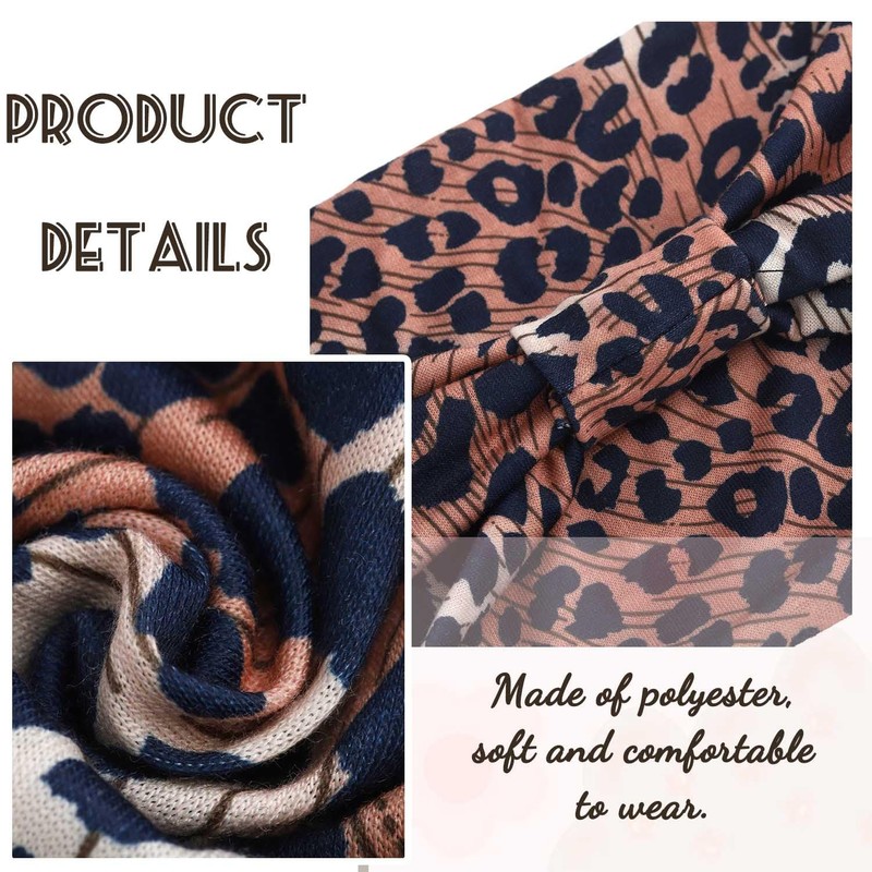 Woeoe Boho Headbands Wide Turban Headband Leopard Printed Hairband Non
